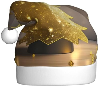 MGGAklp Goldener Glitzer-Weihnachtsbaum-Druck, Weihnachtsmannmütze, Weihnachtsmütze für Erwachsene, Weihnachten, Neujahr, Festliches Partyzubehör