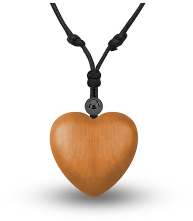 Soul-Cats Holz Herz Kette für Damen – großer Herzanhänger aus Naturholz – verstellbare Halskette – handgefertigter Natur Schmuck, Farbe: braun