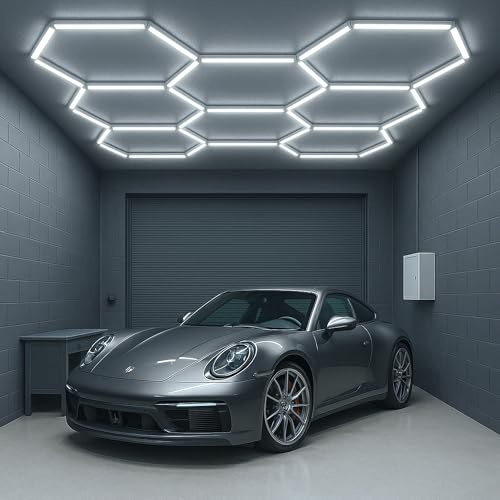 lambado® Hexagon LED-Deckenleuchte Garagenbeleuchtung LED Werkstattbeleuchtung 8-teilig | Farbtemperatur 6500K Weiß | Fitnessstudio Barber Shop Salon Ausstellung