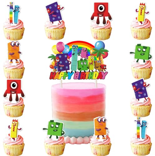 Number Building Blocks Cake Decoration, Doyomtoy Cake Decoration Building Block Birthday Decoration Cake Topper Birthday for Theme Party Decoration Pack of 13