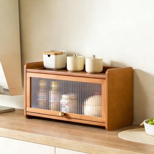 SQYHYTS Despensa De Cocina De 2 Niveles para Encimera Armario De Comedor De Pie Incluye Puerta Abatible Caja para Pan Grande Aparador De Bambú para Organizar Tazas Y Granos De Café,2 Tier,50cm