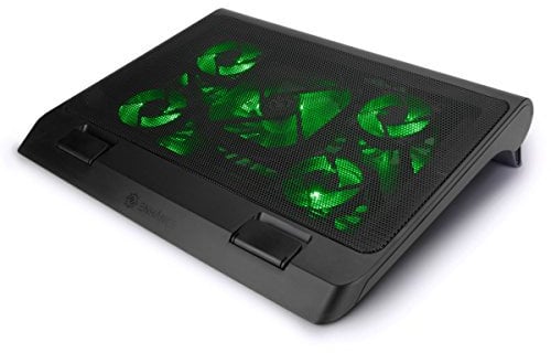 ENHANCE Supporto di raffreddamento per PC portatile, piastra di raffreddamento di 5 ventilatori con LED verdi e 2 porte USB, compatibile con computer portatile e notebook da 19 pollici, dimensioni: 40