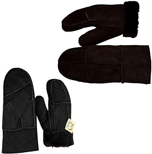 Sonia Originelli Fausthandschuhe Leder Schaf Lammfell Patchwork Fäustlinge Farbe Schwarz, Größe XL