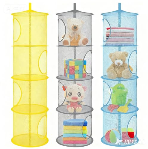 3 Pcs Hanging Mesh Space Foldable 3 Compartments Storage Basket Saver Bags Organizer for Travel,Kids Room,Bathroom and more