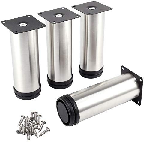 mengger Patas para Muebles Inoxidable Cocina Armario Redondo Regulables Metal Set de 4 Pies Patas somier (50 * 150mm)