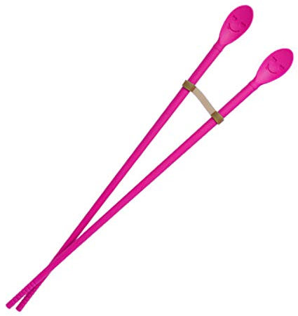 Reusable 12 Long Silicone Cooking Chopstick with Spoon & Band – Non-Slip, Stainless Steel Core, Non-Scratch Utensil for Tempura, Frying, Hot Pot, BPA-Free, Dishwasher Safe, Made in Korea ( Pink )