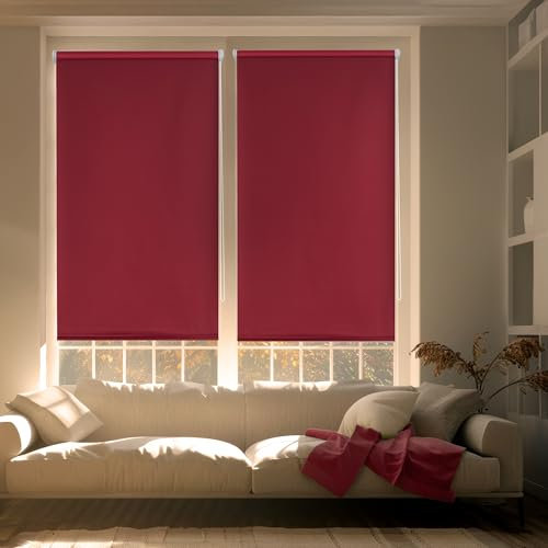 Blindecor Zeus Tenda a rullo oscurante Easyfix - Rosso bordeaux, 42 x 180 cm (Larghezza x Altezza) | Dimensioni del tessuto 39 x 175 cm. Tende termiche oscuranti senza attrezzi