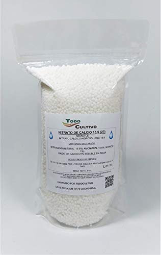 Nitrato de calcio. Ca(NO3)2. N. 15.5% Ca 27%. Envase de 5 Kg. Fertilizante rico el nitrógeno para crecimiento y calcio para suelos acidos o sustrato