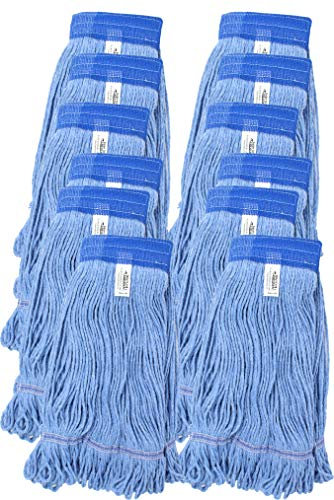 Turkey Creek Essentials Cabezales de fregona de grado comercial fabricados en Estados Unidos, cabeza de fregona grande de 4 capas de hilo sintético azul de repuesto industrial y recambios de mopa de