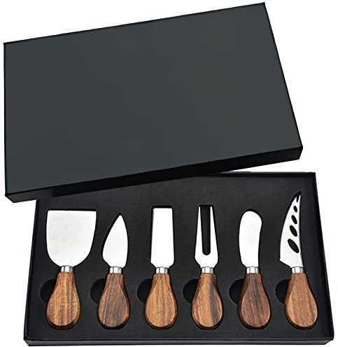 Käsemesser-Set, 6-teiliges Edelstahl-Käsemesser-Kollektion mit Käsehobel, Käseschneider, Käsegabel, Käse-Streichmesser für Charcuter-Bretter und Besteck, Geschenk-Set