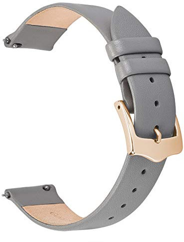 EACHE Quick Release Gray Leather Watch Straps for Women 12mm Thin Leather Watch Bands for Ladies With Rose Gold Buckle
