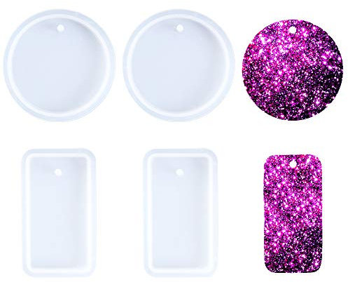 Nifocc Llavero redondo de silicona con forma de círculo, rectángulo, amuletos de resina epoxi, moldes de silicona con agujero para hacer manualidades de gran tamaño 4 piezas