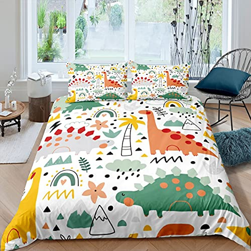 Homemissing set di biancheria da letto per con dinosauri con motivo a cartoni animati, set di biancheria da letto bambini, animali della giungla e biancheria da lettomorbida, 3 pezzi