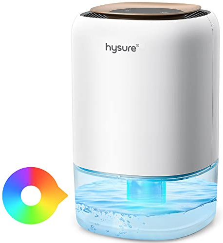 Hysure 1400ml Electric Dehumidifier for Home Damp with 7 Colorful Lights, Portable Small Dehumidifier for Bathroom Wardrobe Closet RV Bedroom Garage - White