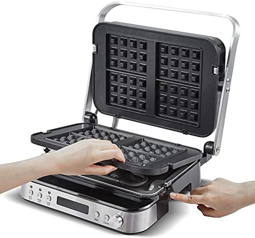 AMZCHEF 2000W 4 in 1 - Griglia Elettrica, Waffle Maker, Piastra Panini - Optigrill Aperta a 180º, Bistecchiera Elettrica a Temperatura Regolabile - Argento