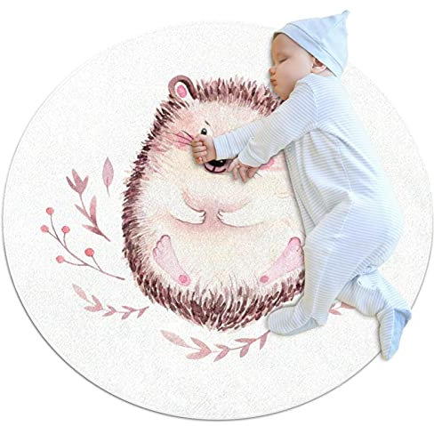 Superweicher Kinderteppich aus Baumwolle, rund, für Kleinkinder, Spielunterlage mit Igel-Motiv