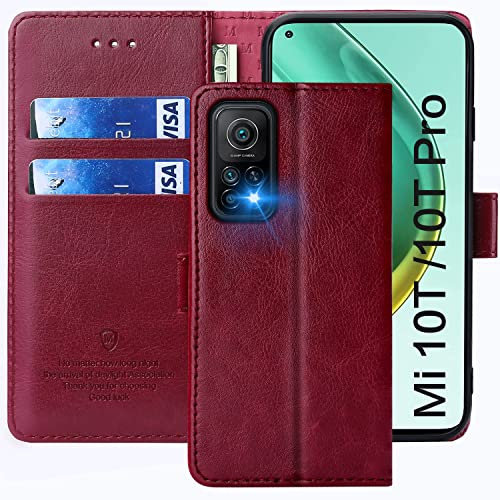 FMPCUON Hülle für Xiaomi 10T / 10T Pro 5G Handyhülle [Standfunktion] [Kartenfach] [Magnetverschluss] Tasche Flip Case Schutzhülle lederhülle klapphülle für Xiaomi 10T / 10T Pro 5G Rot