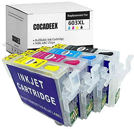 COCADEEX Nachfüllbare Tintenpatrone Ersatz für 603 oder 603XL Mutipack Tinte, kompatibel mit XP3100 XP4100 XP2100 XP2105 XP3105 XP4105 WF2810 WF2830 WF2835 WF2850 Drucker
