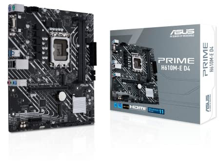 ASUS PRIME H610M-E D4 LGA 1700(Intel 12th Gen) mATX motherboard (PCIe 4.0, DDR4,2xM.2 slots,1Gb LAN,DisplayPort/HDMI/D-Sub, USB 3.2 Gen 1 ports, SATA 6 Gbps, COM header, RGB header)