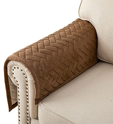 Eismodra Armlehnenbezüge,Armlehnenschoner,Anti-Rutsch- Armkappen für L Form Sofaschoner Chaiselongue ecksofa 2 Sitzer Schonbezüge Wohnzimmer Sessel Hunde Haustiere,Braun,70x70cm(nur 1 Stück)