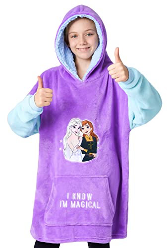 Disney Hoodie Decke Mädchen, Kuscheldecke mit Ärmeln, Fleece Kapuzenpullover, Hoodie Mädchen Geschenke (Lila Eiskönigin)