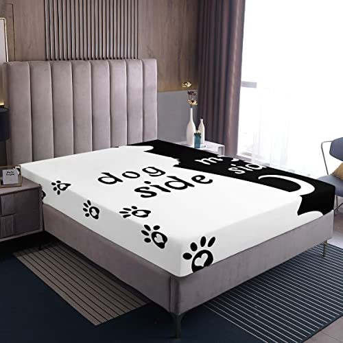 Hundeseite Und Meine Seite Spannbettlaken Paar Bettwäsche Set Schwarz Weiß Hund Spannbettlaken Romantisches Thema Paar Erwachsene Bettwäsche Dekor Set 160x200x30