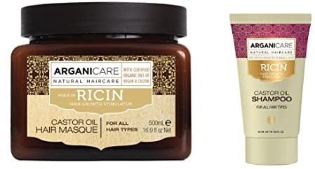 ARGANICARE | Sortiment Ricin | Stärkende Maske 500 ml + Shampoo 50 ml | Mit Bio-Rizinusöl| Haarpflege | Füttert | Stärkt | Spendet Feuchtigkeit| Alle Haartypen