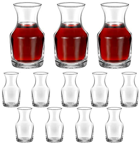Remagr 12 Pack Single Serving Wine Carafe Glass Small Mini Carafe Individual Wine Refill Decanter for Dinner Parties Tastings Bars Restaurants (7.7 oz)
