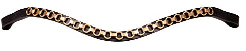 ARBO-INOX Stirnriemen Stirnband Leder mit Goldener Kette geschwungene Form (Cob Vollblut, Schwarz/Gold)