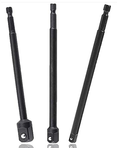 Mesee 3 Pcs Grade Socket Adapter Impact Set 5.9 long, 1/4 Hex Shank to Square Socket Extension Drill Bits Bar Set -1/4 3/8 1/2 Drive