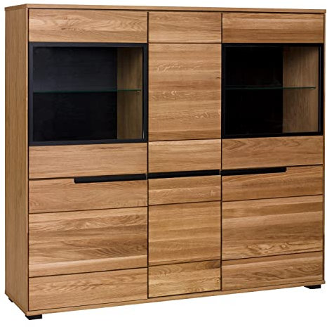 Home4You Highboard - Eiche geölt teilmassiv - Glas - B 163 cm - 6 Türen