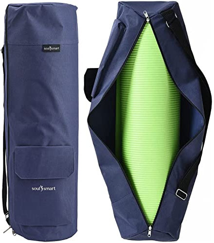 TJC Portable Yoga Mat Bag with Storage Pockets and Adjustable Shoulder Strap Yoga Mat Carry Luggage Bag Made of 100% Polyester Durable Lightweight Side Washable Travel Size 70x20x1 Cm - Navy Blue