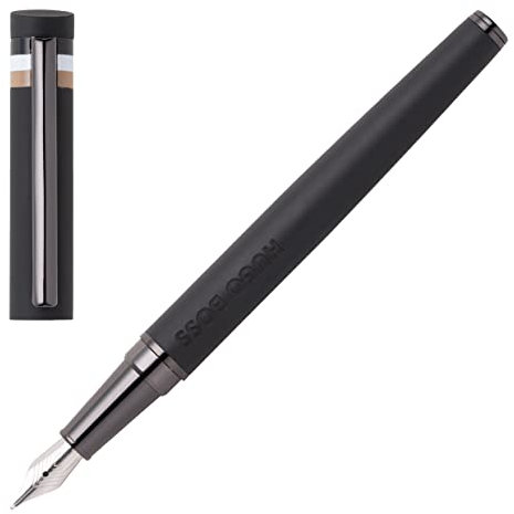 Hugo Boss Loop Iconic Füllfederhalter aus Messing in der Farbe Schwarz, Länge: 14,7cm, Federstärke: M, HSG3522A