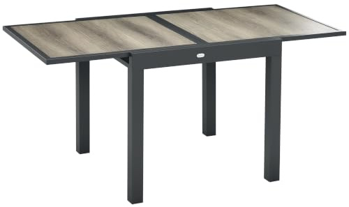 Outsunny Extending Garden Table Outdoor for 6 80/160L x 80W x 75H cm Beige | Outdoor Dining Table, Aluminium Frame, Rectangular, Plastic Board Tabletop