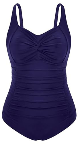 Hanna Nikole Women's Plus Size Swimsuit Sexy Tight Retro One-Piece Swimsuit Dark Blue S-24 Plus
