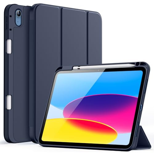 JETech Funda para iPad (A16) 11.ª/10.ª Generación (2025/2022) con Portalápiz, Slim Tableta Cover con Suave TPU Trasera Carcasa con Auto-Sueño/Estela (Marino Profundo)