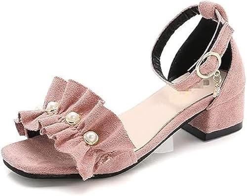 FM2018XSL Ragazze Princess Sandals Medio Tacco Alto Scarpe Bambini Fiore Pearl Open Toe Sandali Estivi,35,Rosa