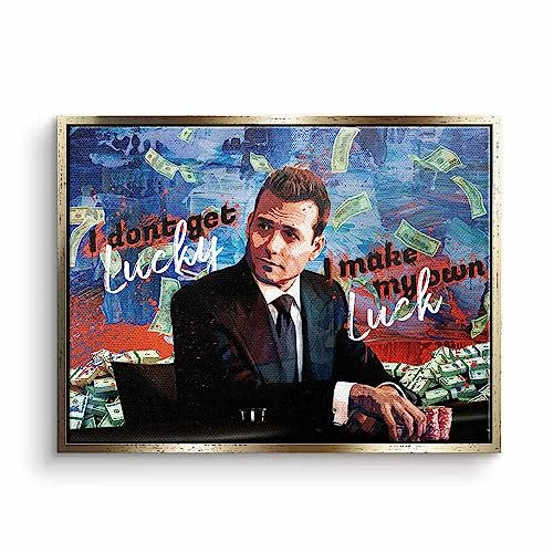 DOTCOMCANVAS Leinwand Bild I don't get lucky, I make my own luck Suits Motivation Wandbild Zitat Spruch xxl Motiv mit premium Rahmen