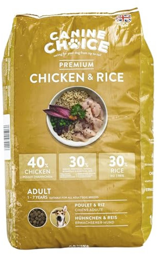 Canine Choice Premium Trockenfutter für ausgewachsene Hunde - Huhn & Reis 2kg | 40% Huhn, 30% Reis | Hypoallergenes Naturfutter für Verdauungsgesundheit, Energie & Immununterstützung