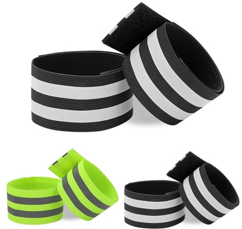 Dargds 6 Stück Hosenklammer Fahrrad,Reflektorband,Hosenschutz Fahrrad,Reflektoren Kleidung,Reflektoren Fahrrad, Reflektorbänder mit Klettverschluss für Outdoor Jogging Radfahren