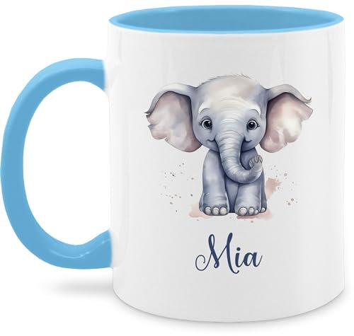 Tasse Tassen 325ml - Zootiere - Elefant Dickhäuter Grauer Riese Rüsseltier - 325 ml - Hellblau - elefanten elefantenmotiv kaffeetassen elephant häferl name kaffeetasse geschenke teetasse und mug