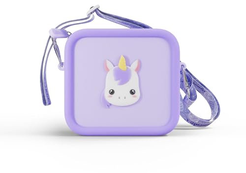Kidamento Kameratasche aus weichem Silikon – langlebige und bezaubernd stylische Tasche – fördert Komfort und Unabhängigkeit – Lila Einhorn