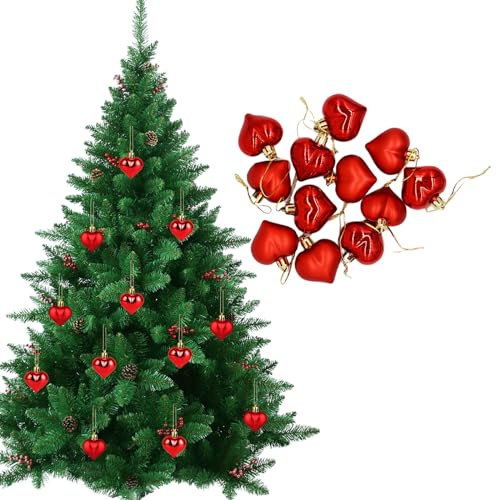 OTKARXUS Heart Baubles,12PCS Shiny and Matte Heart Christmas Tree Decorations,Heart Shaped Bauble Christmas Ornament Hanging Tree Pendants for Christmas Decorations (Red)