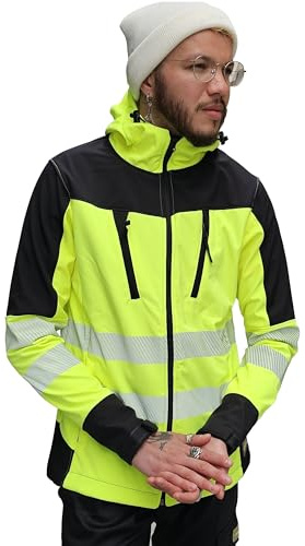 Capto Apparel Herren Hohe Sichtbarkeit Arbeitsjacke - Warnschutzjacke - Hi-Vis Warnschutz Jacke - Hi-Viz Pullover Kapuzenpulli - Softshelljacke - Winddicht – Gelb/Schwarz – L