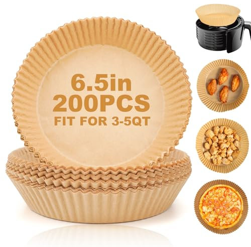Ctizne Disposable Air Fryer Liners, 200PCS 6.5In Round Parchment Paper Liner for Baking Roasting, Non Stick Oilproof Microwave Oven Air Fryer Accessories