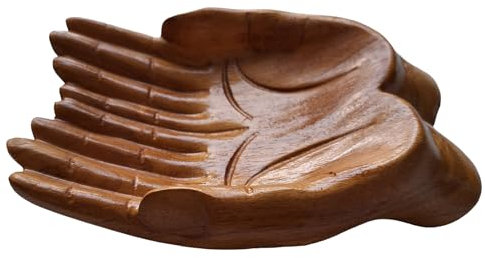 CleanPrince Holzschale zwei Hände, 175x125x45mm, braun, Ringschale Hochzeit Tischdeko christlich Opferschale