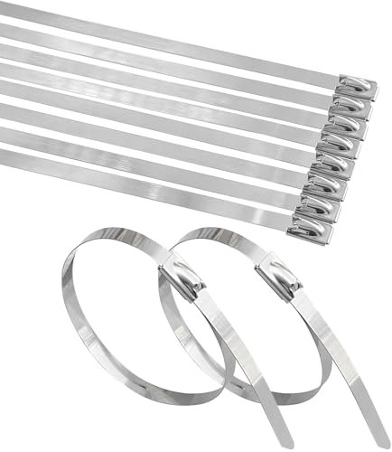 100 PCS Stainless Steel Cable Ties,Metal Self-Locking Cable Zip Ties (300mm)
