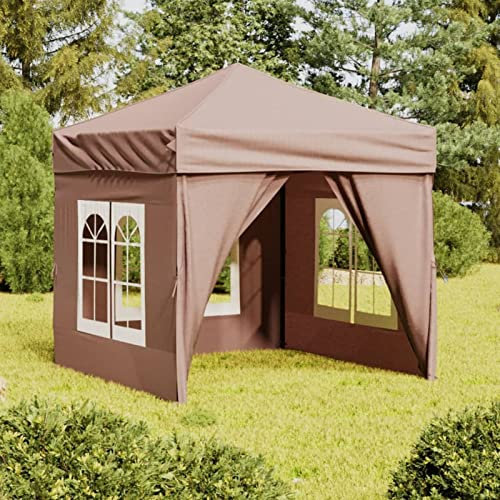 ZEYUAN Partyzelt Faltbar mit Seitenwänden, Party Zelt, Pavillon, Faltpavillon, Garagenzelt, Gartenzelt, Taupe 2x2 m