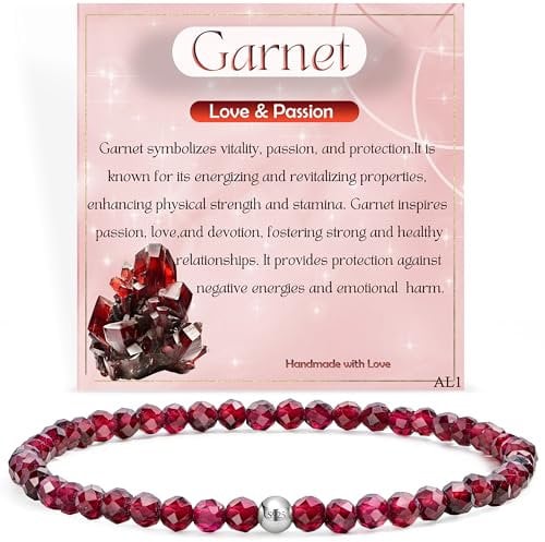 Granat - Liebe & Leidenschaft - Edelstein Perlen Armband für Frauen, 4mm Kristall Silber 925 Naturstein Schmuck Elastisch Armbänder Damen, Chakra Spirituelle Charms Armbänder Geschenke