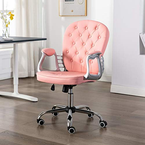 Juroupi Chaise de Bureau pivotante Rose Similicuir,Chaise Gaming,Chaise Bureau,Fauteuil De Bureau